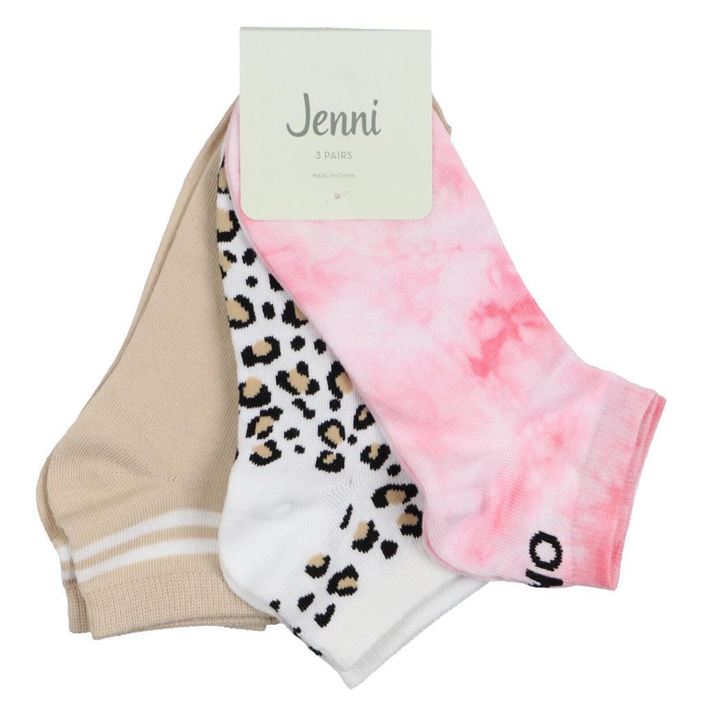 Jenni Women's 3 Pack No-Show Socks Animal Tie Dye, Shoe Size 5-9 & Sock SZ 9-11